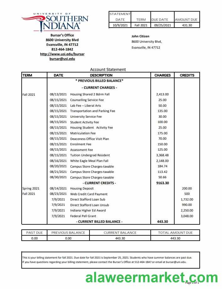 USA University of Southern Indiana excel pdf